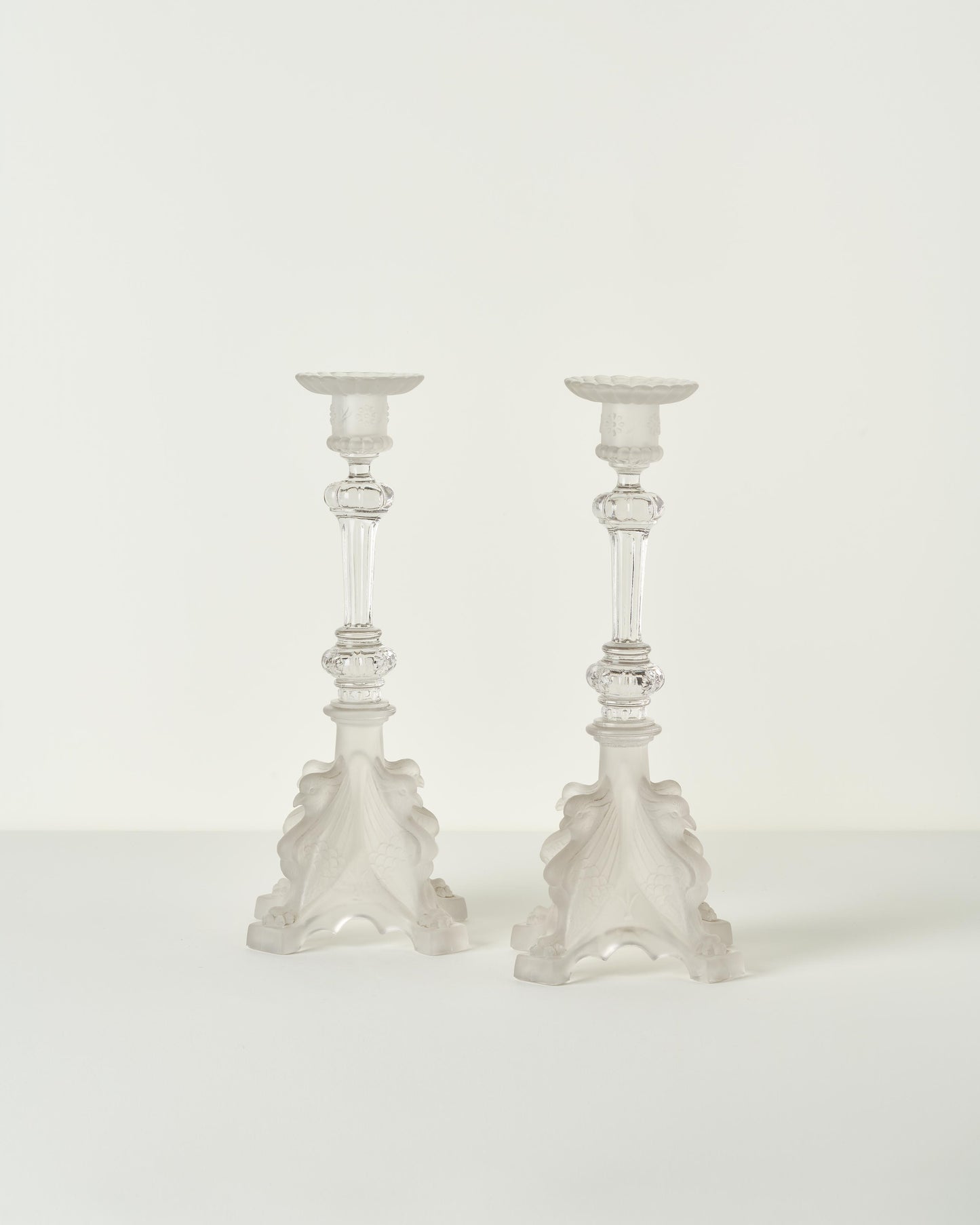 Val Saint Lambert Griffon Candlesticks - satin