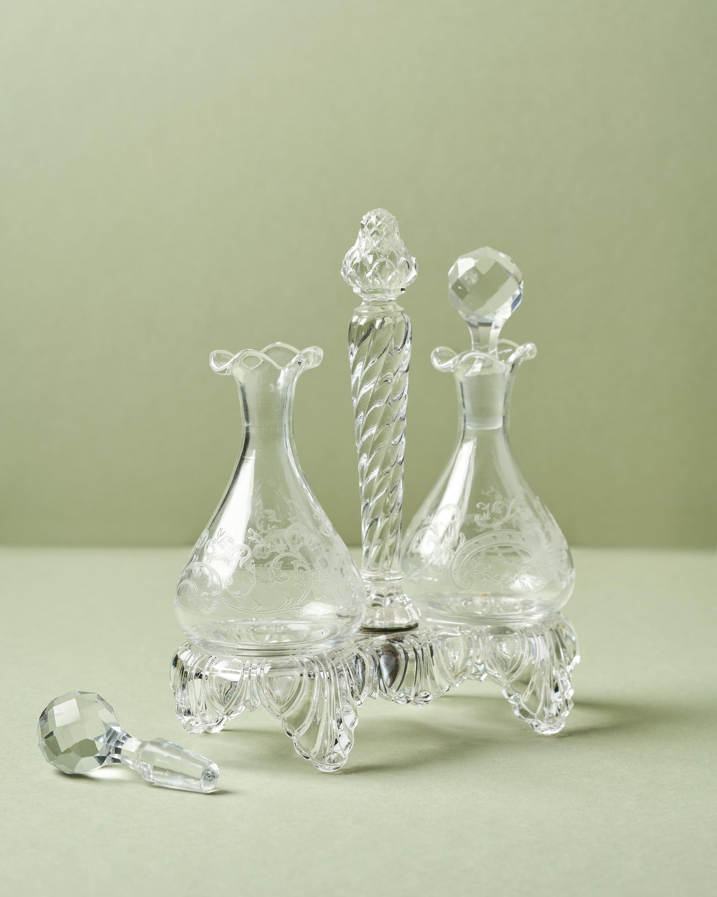 Antique Cut Crystal Cruet Set