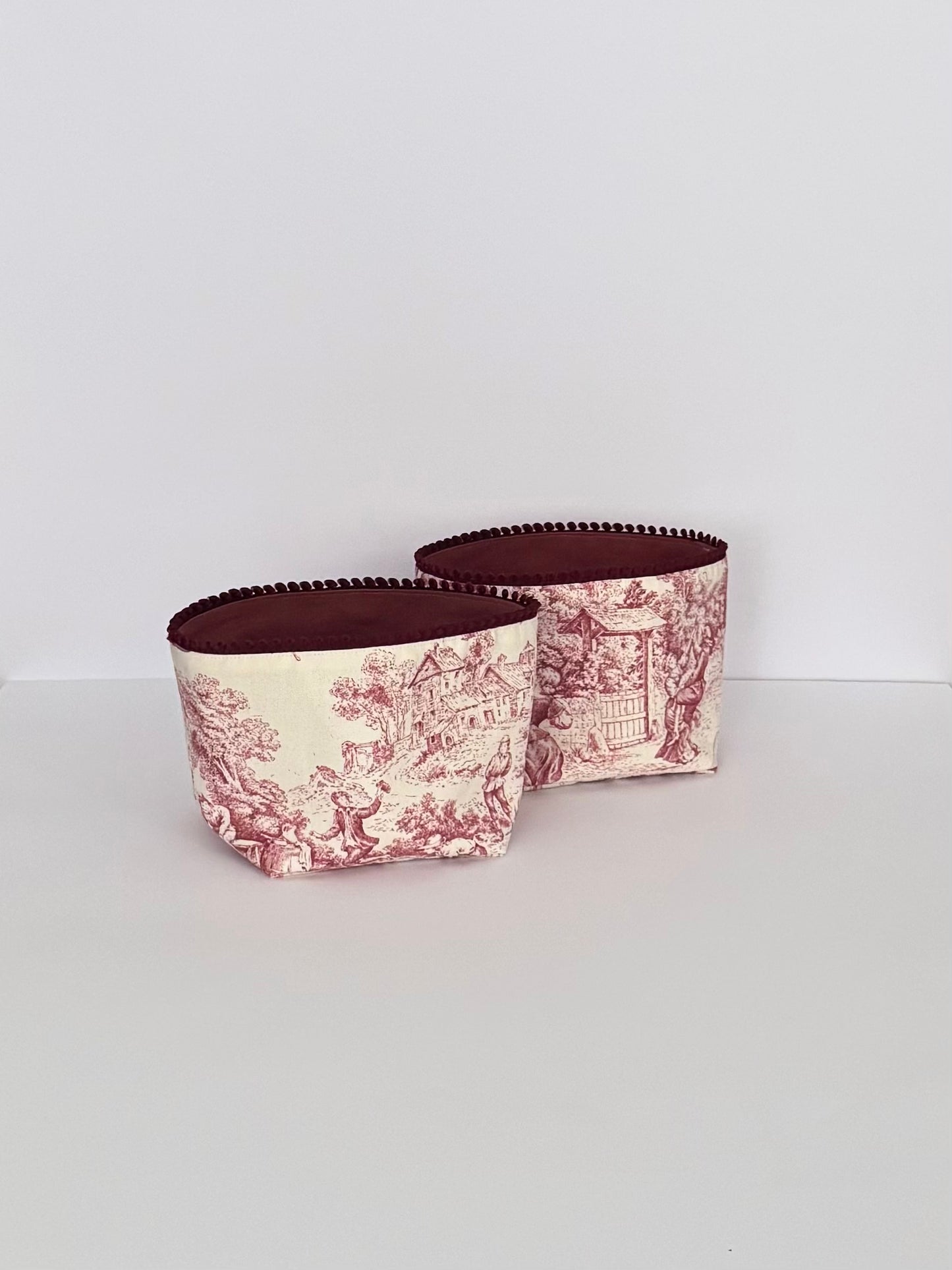 Argilla Studio Toile De Jouy Bread Basket - burgundy/ plant-dyed