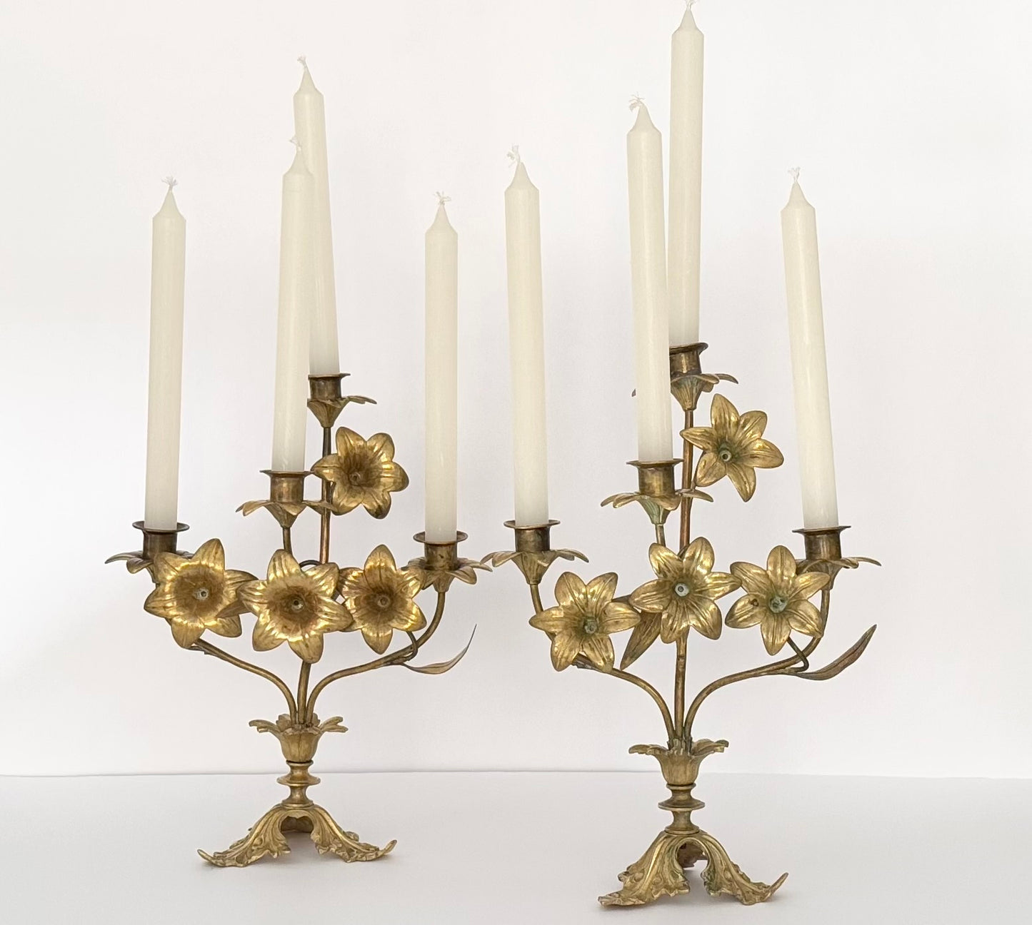 Antique Candle Holders with Flowers