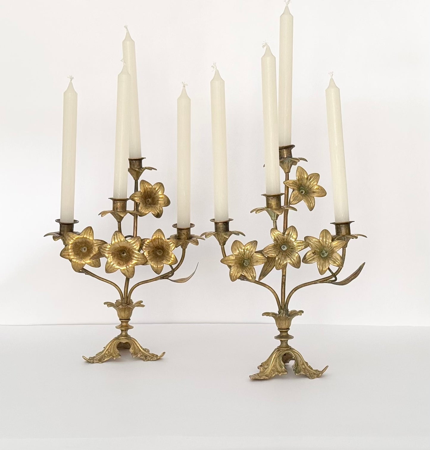 Antique Candle Holders with Flowers