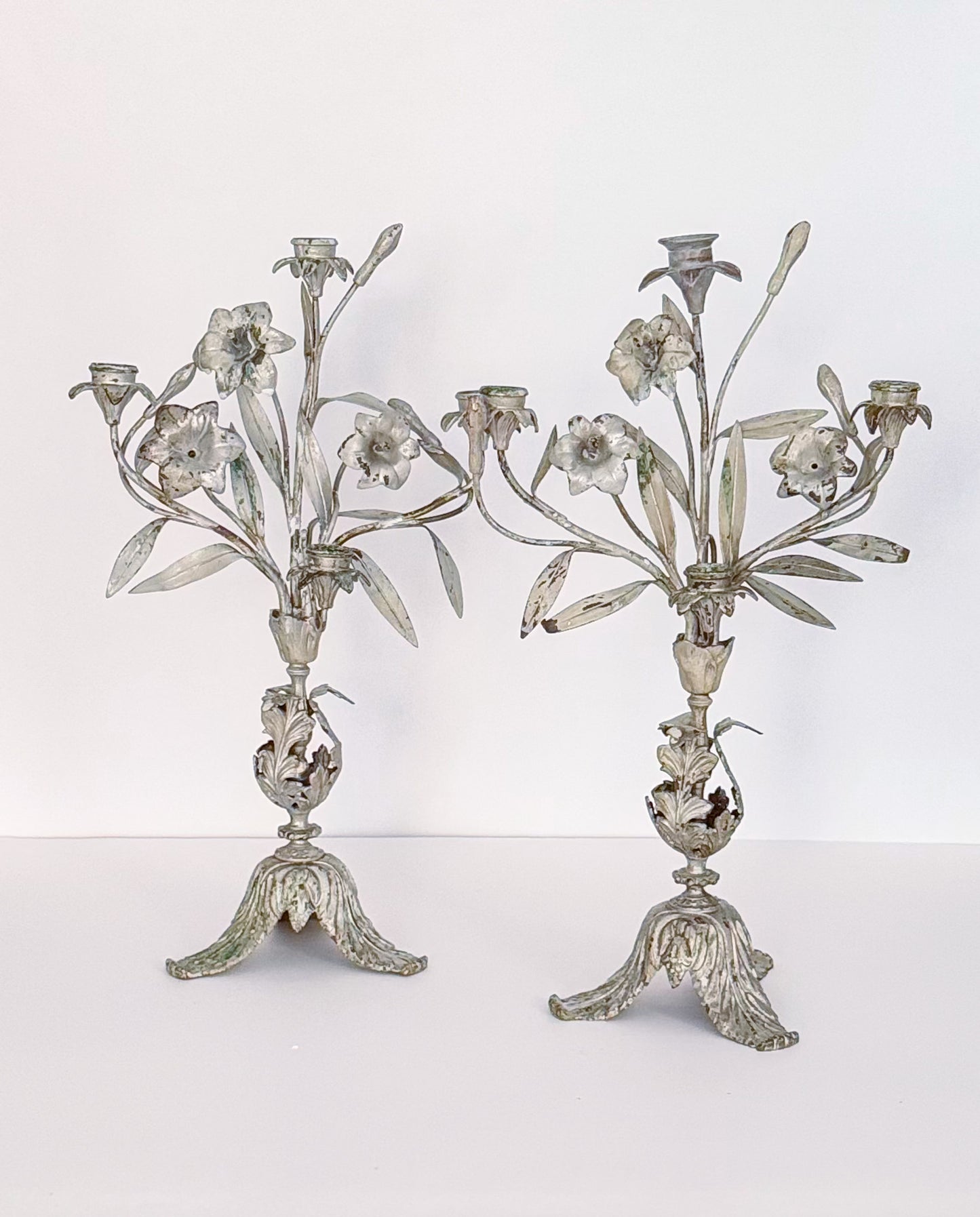 Antique Grey Candle Holders